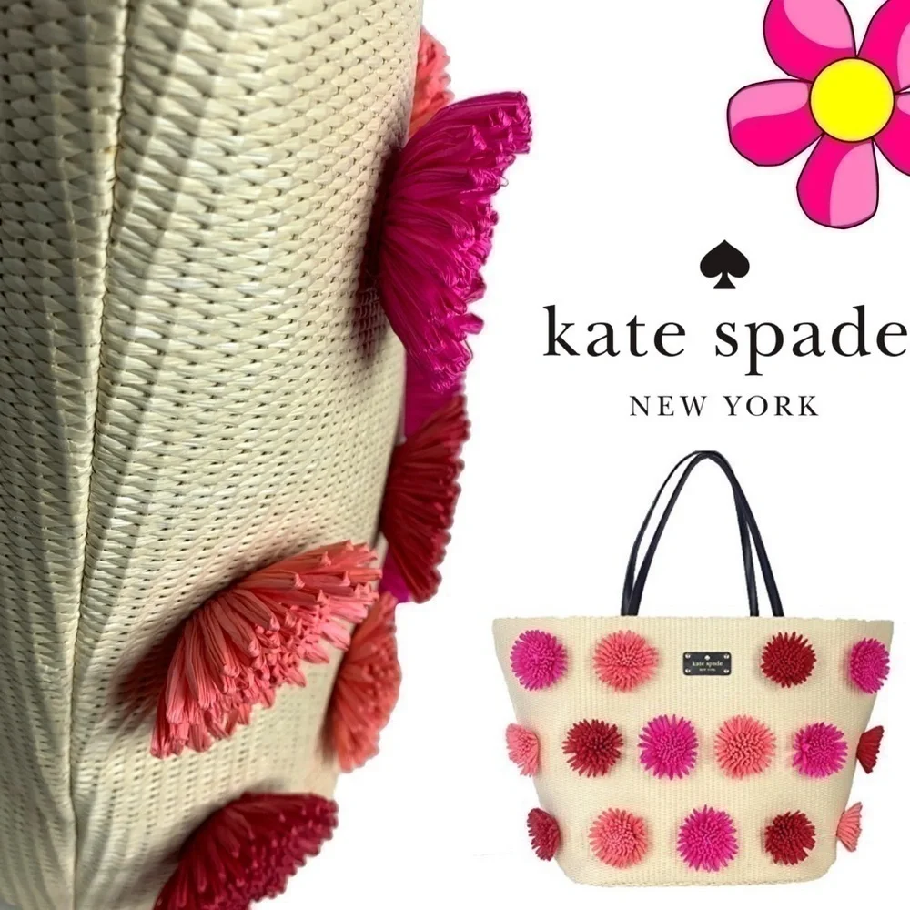 Kate Spade Floral Appliqué Straw Large Tot…
